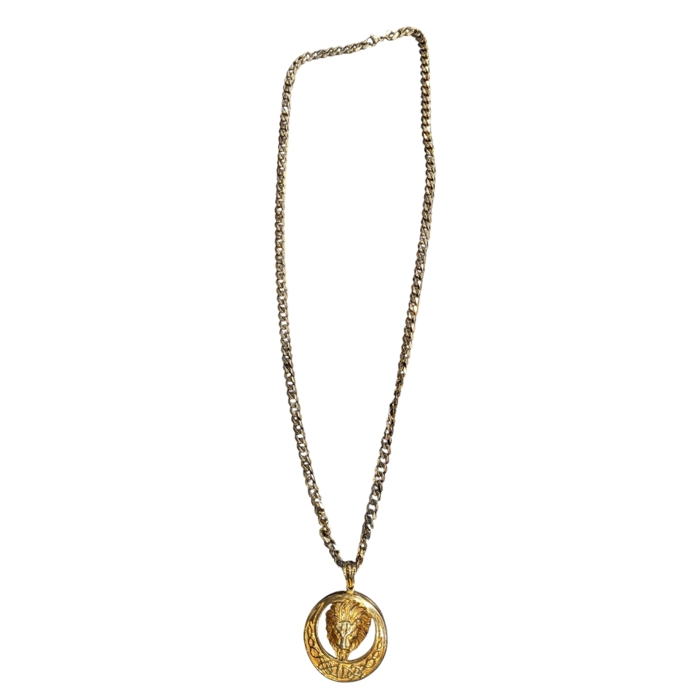 Gold Tone Celtic Design Lion Head Medallion Necklace